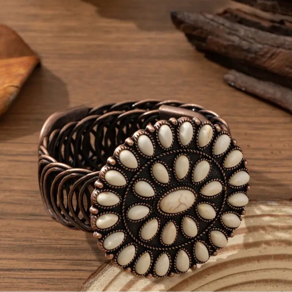 Brass Turquoise Concho Bracelet Stretchable - Picture 5 of 5